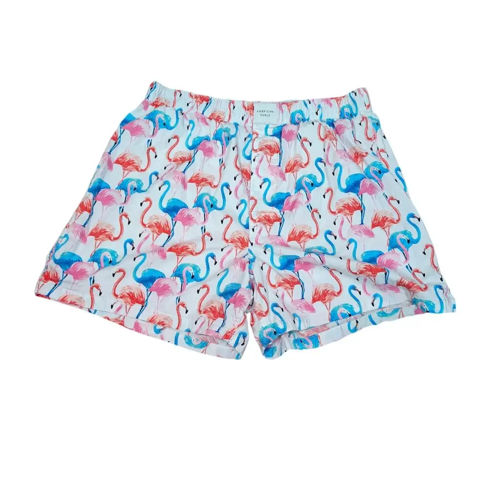 American Eagle White Flamingos Stretch Boxer Short Mens Medium